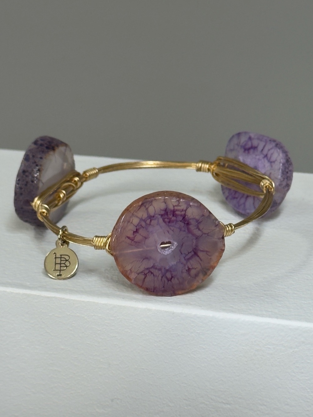 Bourbon & Bowties Purple Agate Gold Wrapped Bangle Bracelet